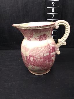Antique Hand painted Japan Red Transferware Pitcher