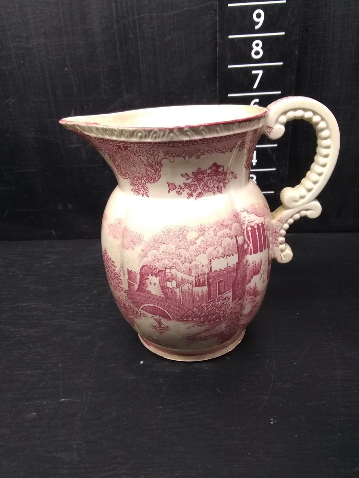 Antique Hand painted Japan Red Transferware Pitcher