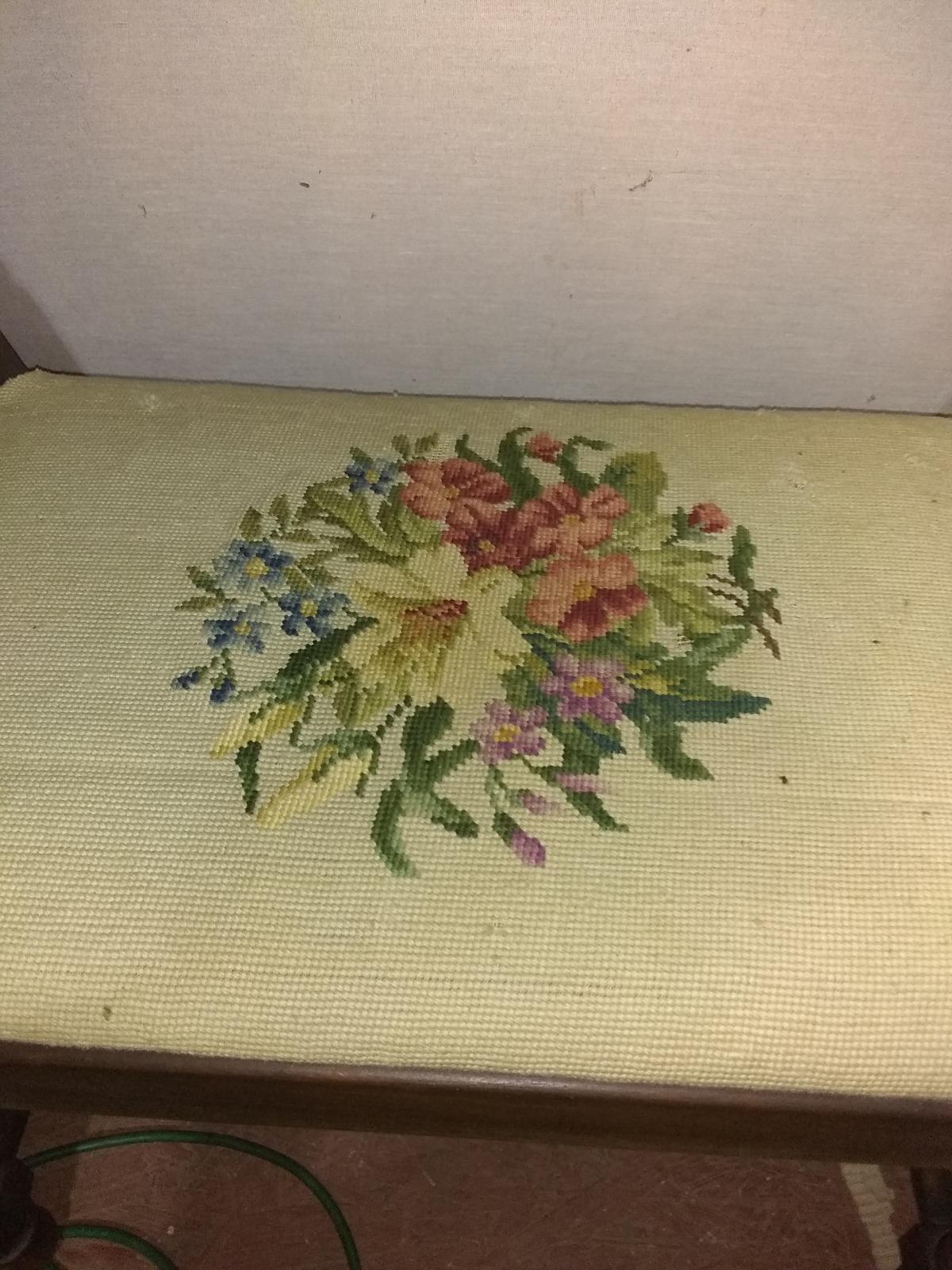 Vintage Needlepoint Upholstered Bench