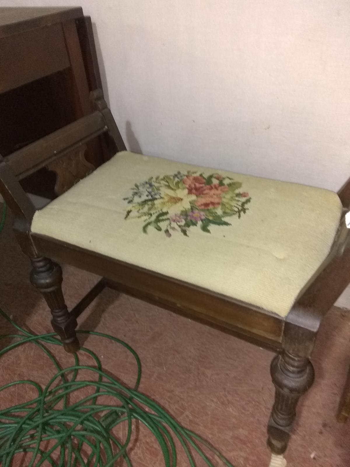 Vintage Needlepoint Upholstered Bench