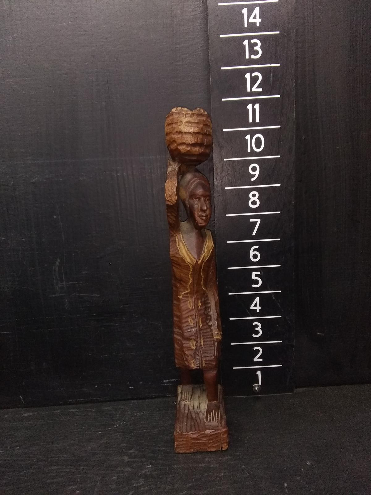 Hand Carved Wooden Figure-Lady Carrying Basket