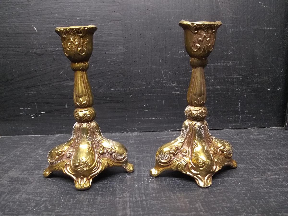 Pair Vintage Brass Spelter Candlesticks