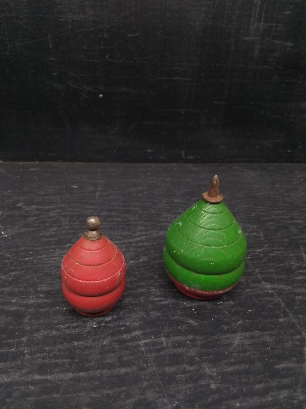 Pair Vintage Wooden Spin Tops