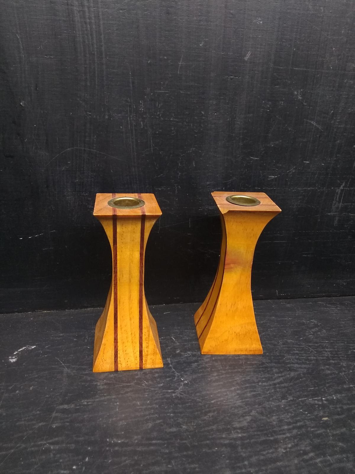 Pair Burled Walnut and Mahogany Custom Made Candlesticks