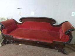 Antique Victorian Sofa w/ Heavily Carved Back & Legs