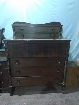 Antique Burled Walnut Gentleman's Chest w/ Detail Columns