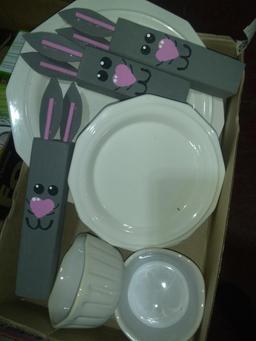 BL-Pfaltzgraff Plates, Wooden Decor Rabbits