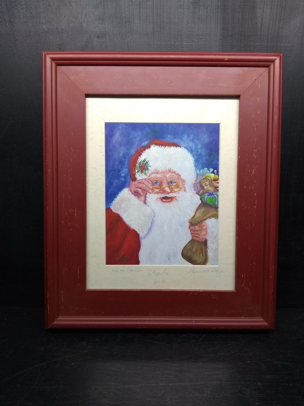 Framed and Matted Oil on Canvas-Santa by Harriet Page 2012