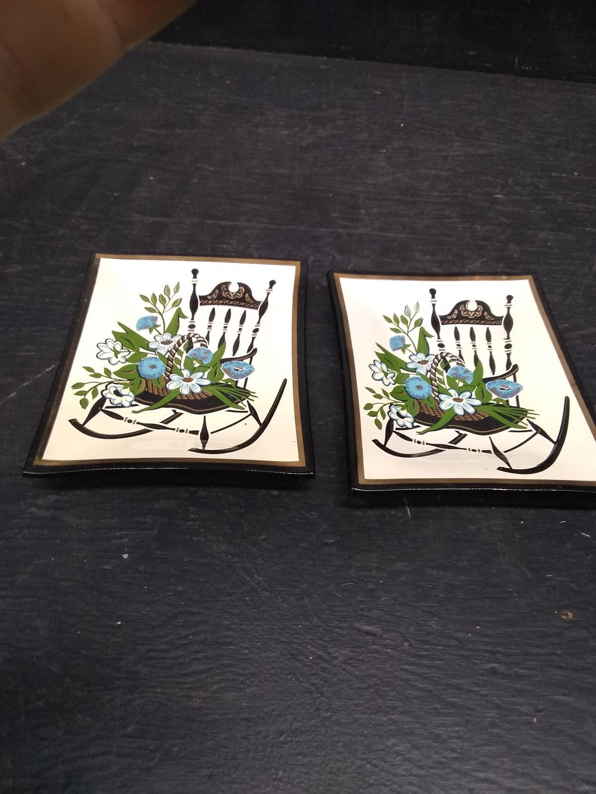 Pair of Hand Painted Ashtrays-Flower in Rocker