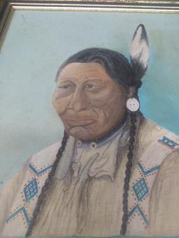 Framed Acrylic on Board-Indian Chief