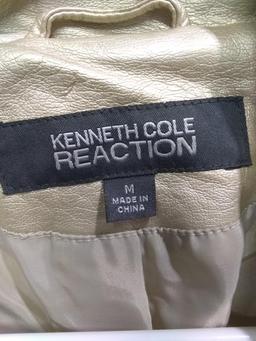 Kenneth Cole Reaction Med Silver Leather Jacket