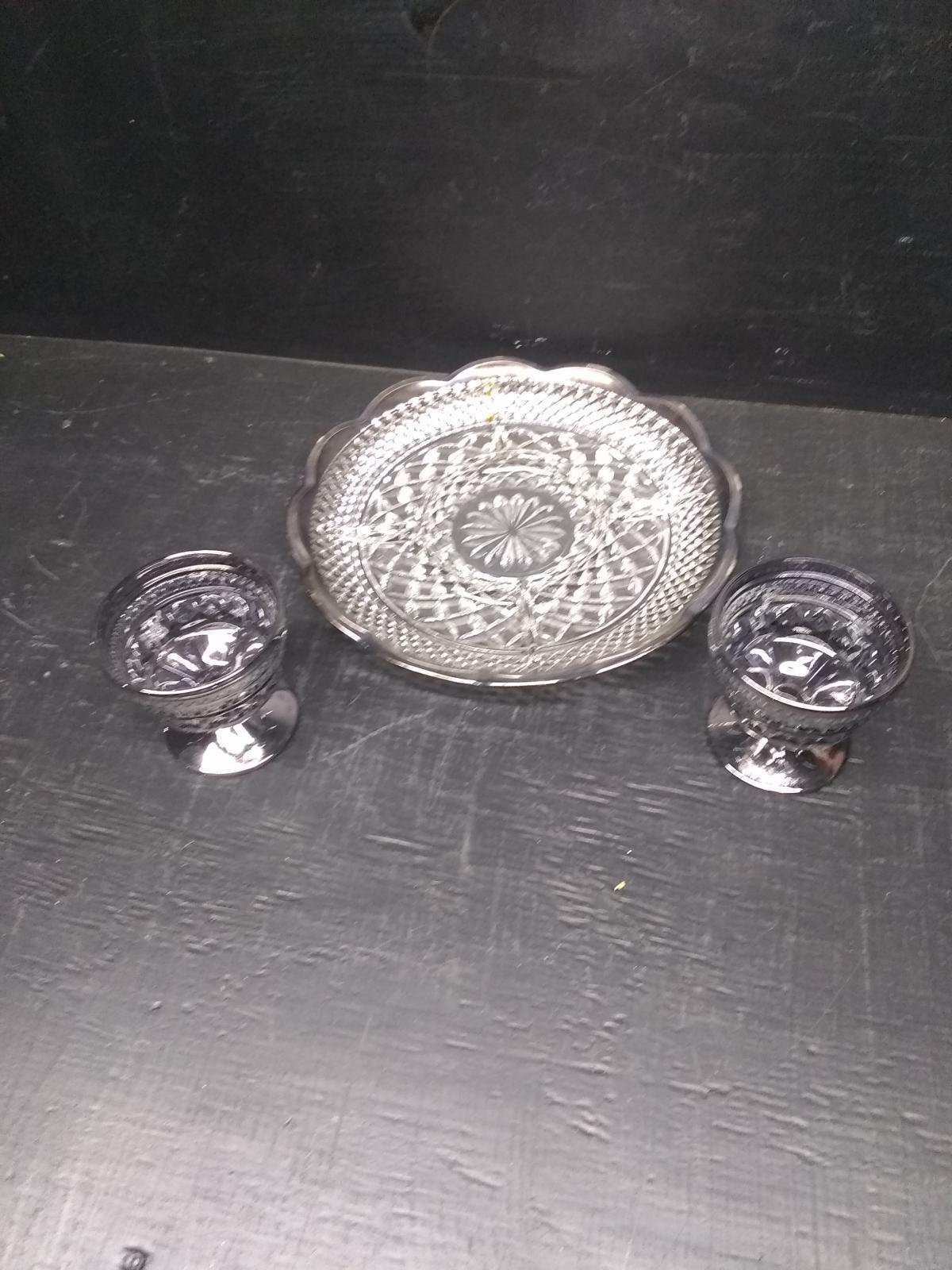 Silver Rimmed Wexford Divided Plate and Sherbets