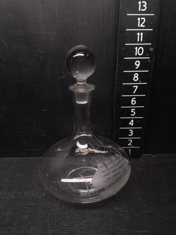 Glass Decanter with Etched Ship Motif