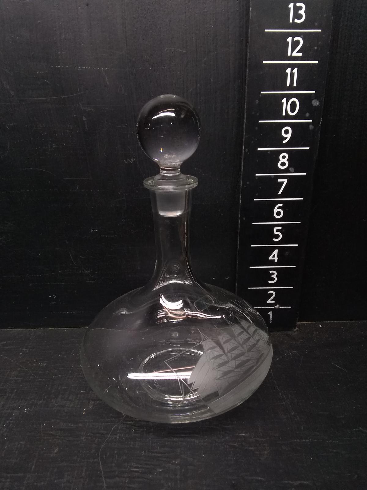 Glass Decanter with Etched Ship Motif