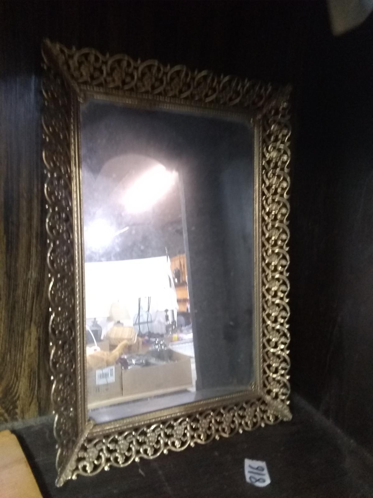 Vintage Metal Framed Dresser Mirror