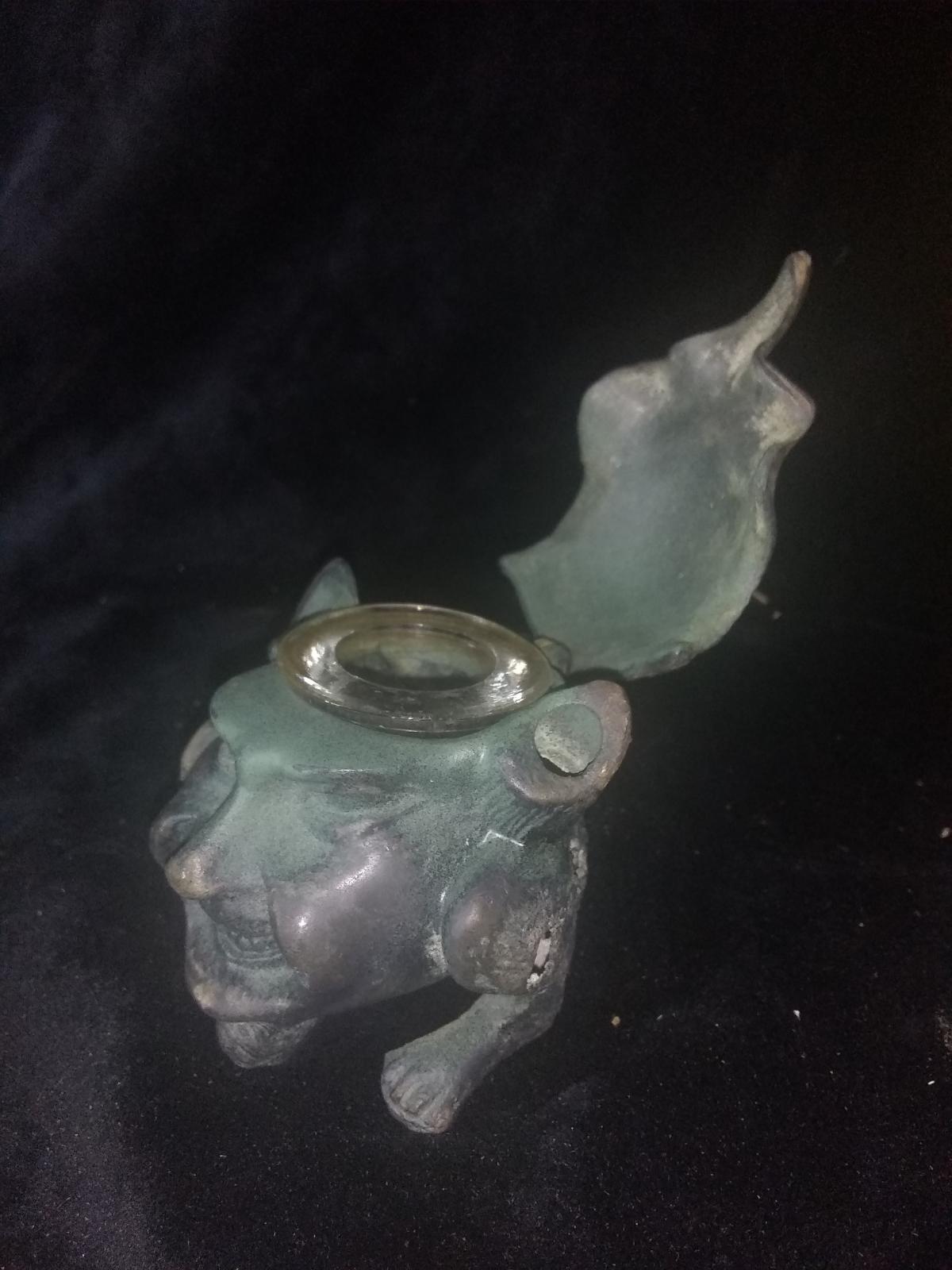 Antique Metal Gargoyle Head Inkwell