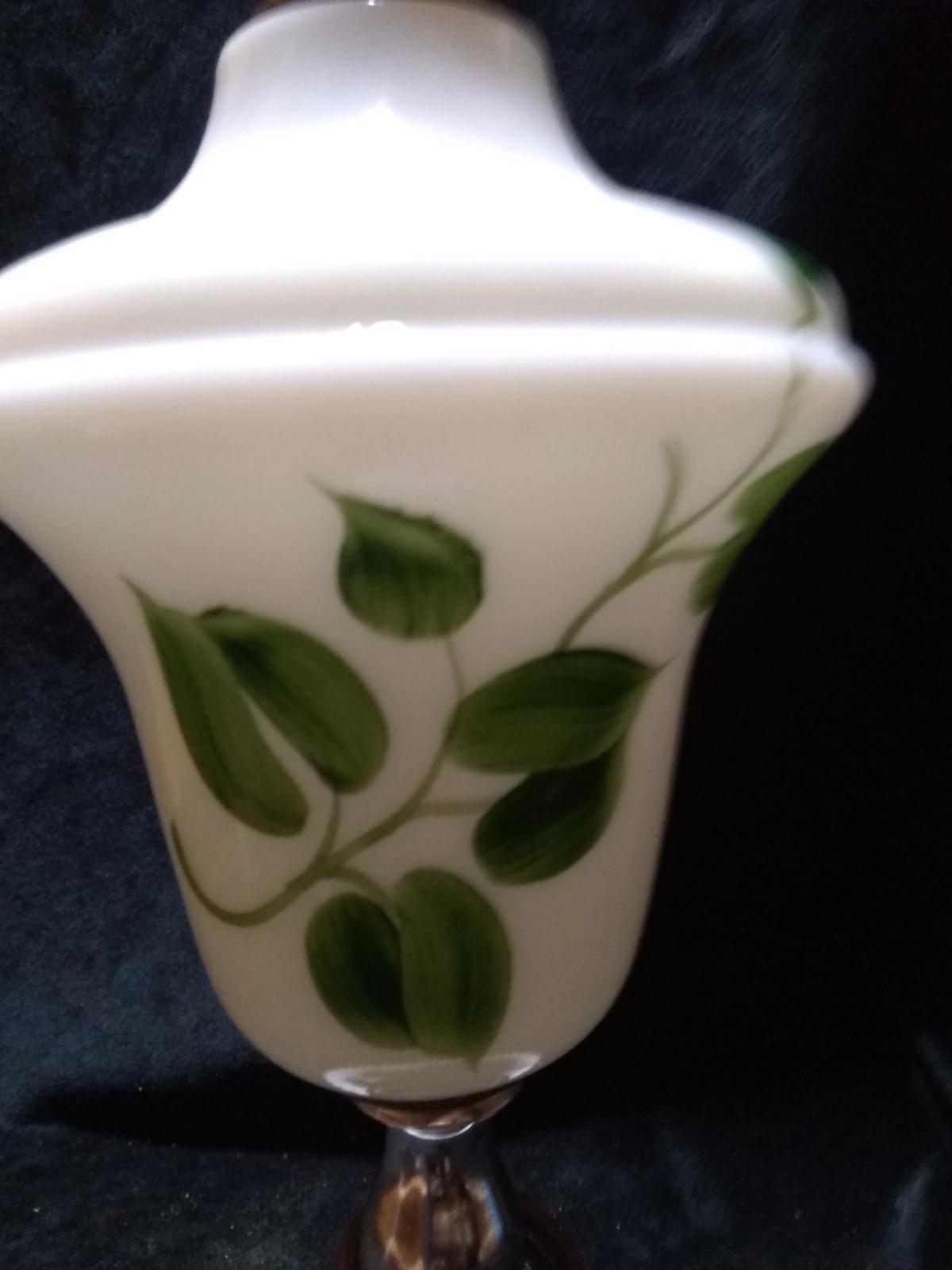 Hand painted Milk Glass Table Lamp with Ivy Motif