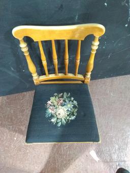 Antique Maple Side Chair w/ Needlepoint Seat