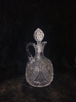 Antique Hand Blown Pressed Glass Cruet with Pontel