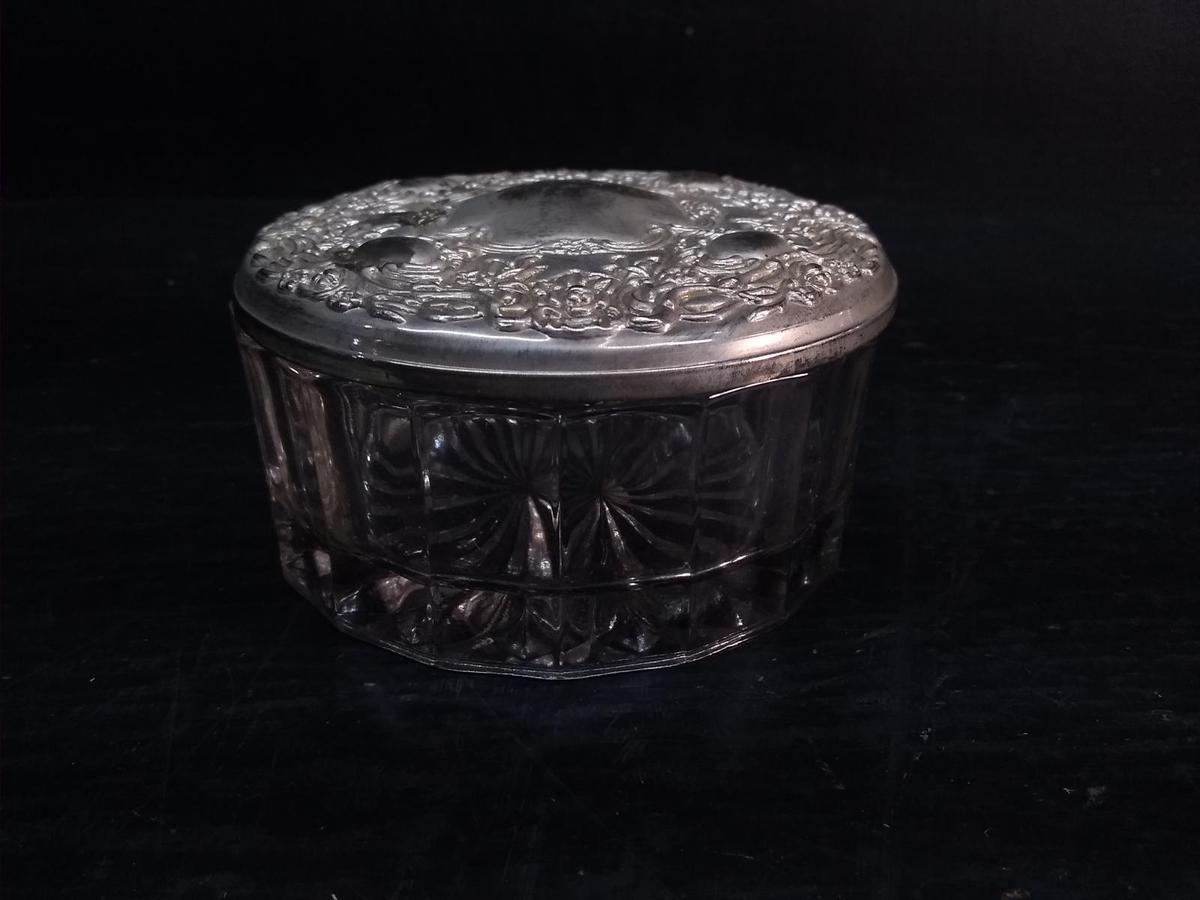 Glass Dresser Jar with Silver Plated Lid