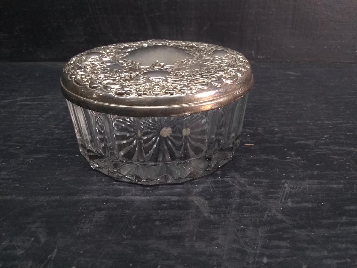 Glass Dresser Jar with Silver Plated Lid