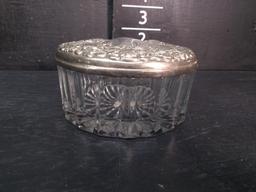 Glass Dresser Jar with Silver Plated Lid