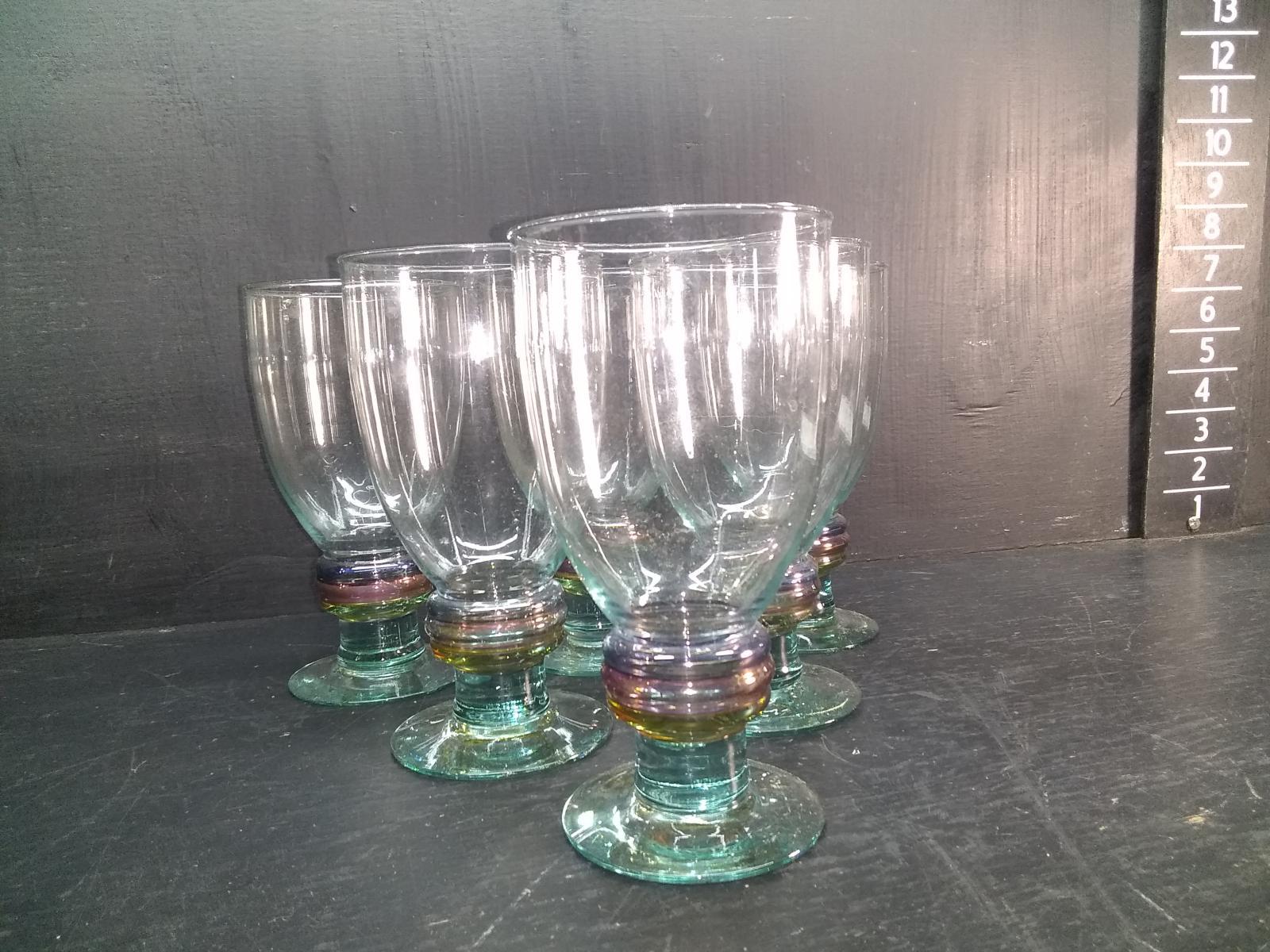 Collection of (6) Stemmed Glassware with Iridescent Ribbed Details