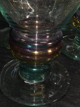 Collection of (6) Stemmed Glassware with Iridescent Ribbed Details