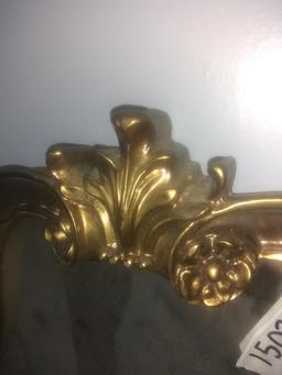 Faux Gold Decorative Wall Mirror with Leaf Flourishes-NO SHIPPING