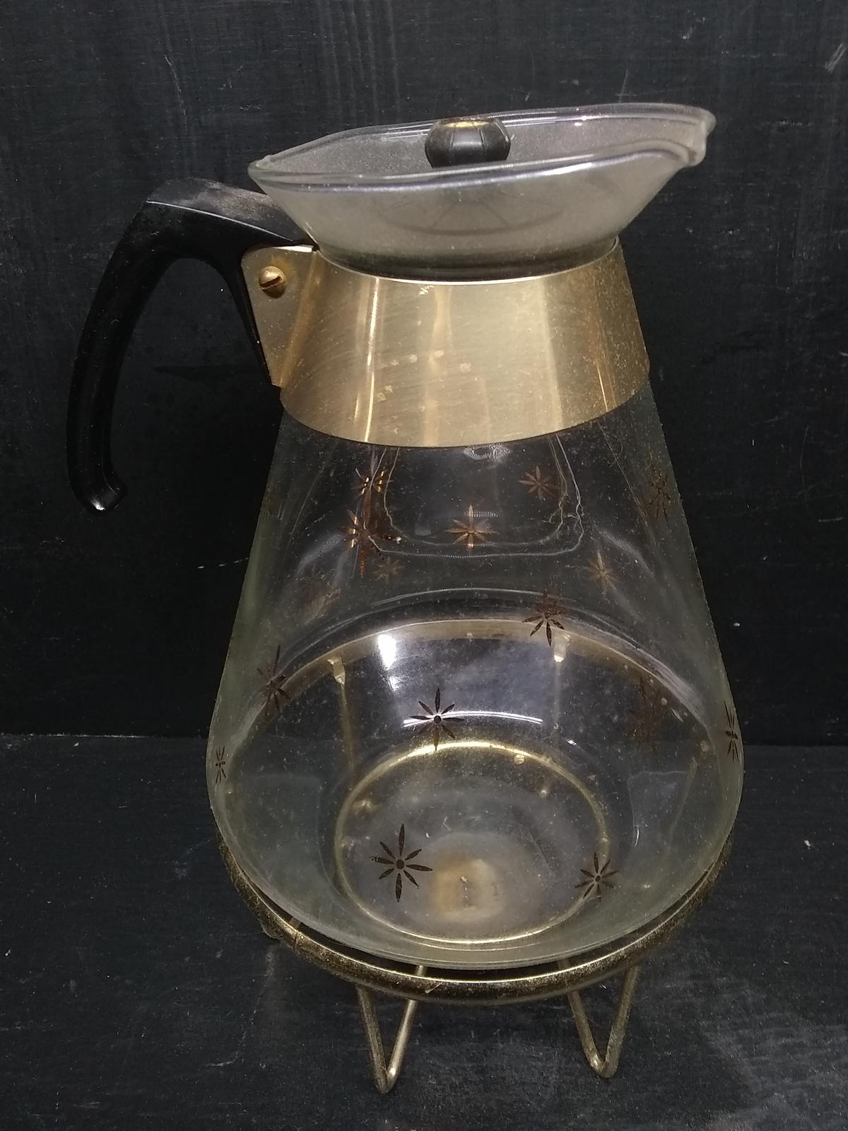 Antique Pyrex Starburst Glass Coffee Pot with Burner