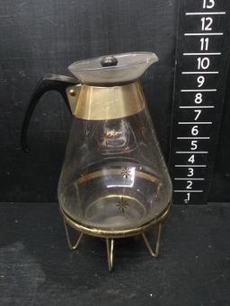 Antique Pyrex Starburst Glass Coffee Pot with Burner