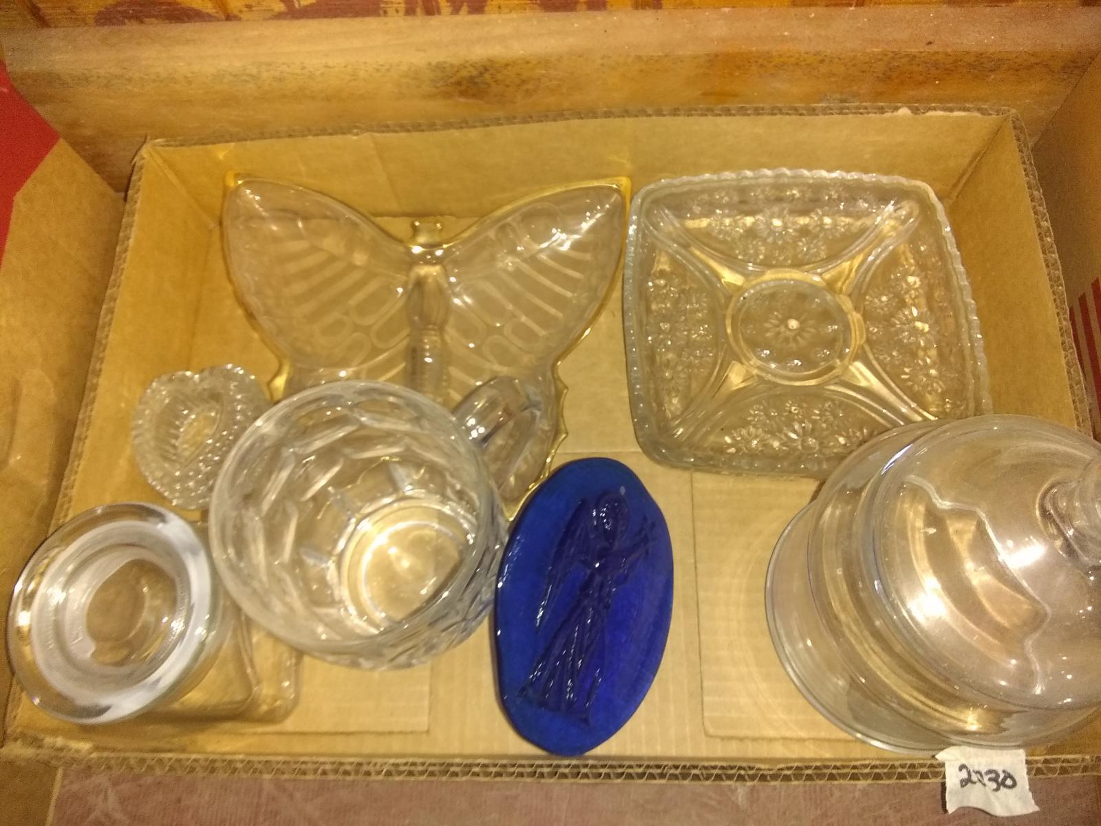 BL- Assorted Glass-Mug, Butterfly Dish, Storage Jar