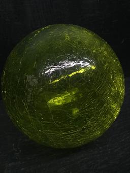 Studio Art Glass Hand Blown Green Crackle Ball