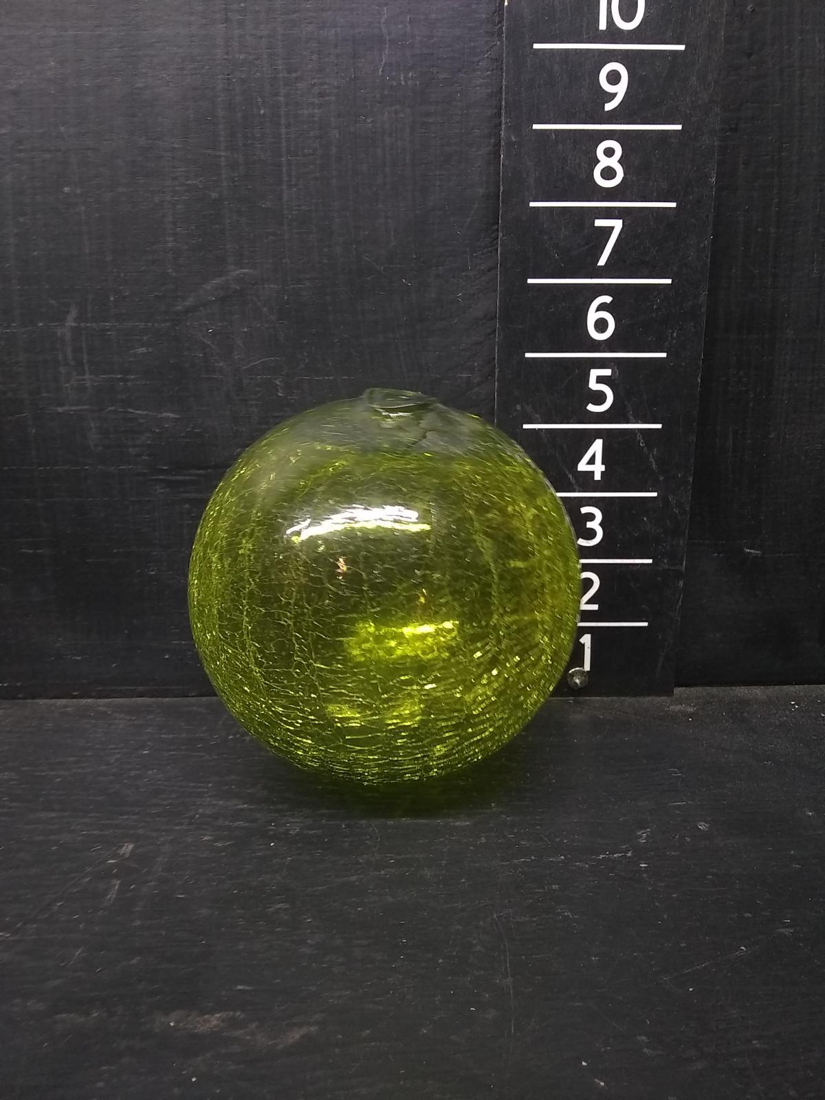 Studio Art Glass Hand Blown Green Crackle Ball