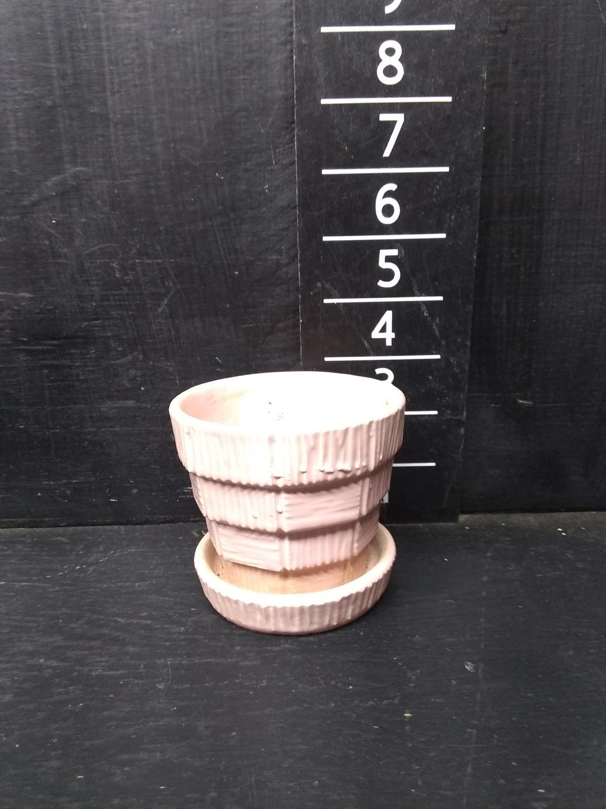 Antique Mini Pink McCoy Basket Weave Planter with Underplate