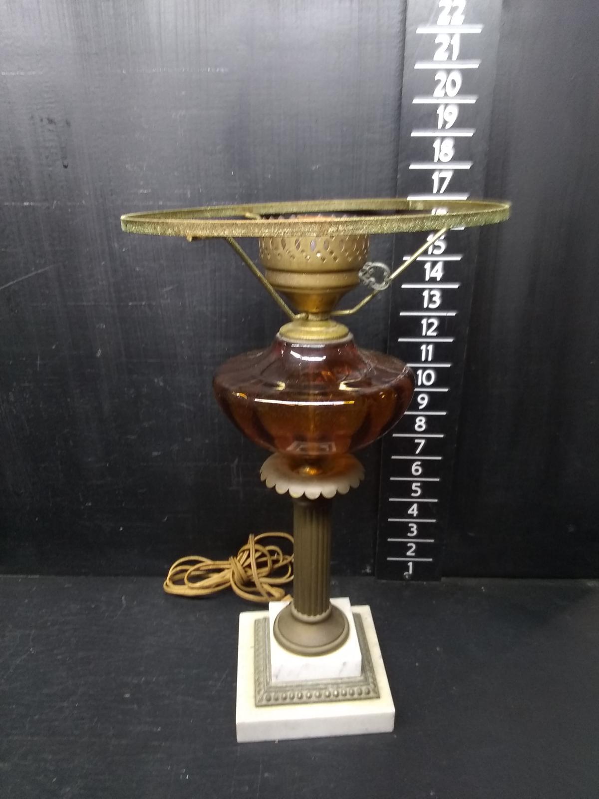 Antique Amber and Marble Base Table Lamp