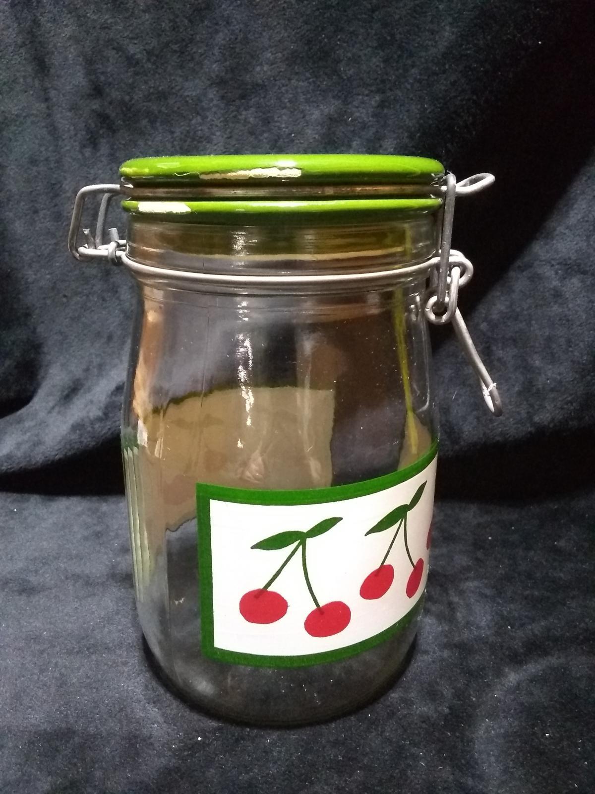 Vintage Glass Canister with Cherry Motif