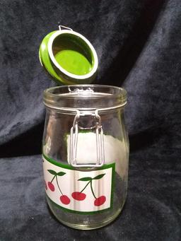 Vintage Glass Canister with Cherry Motif