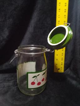 Vintage Glass Canister with Cherry Motif