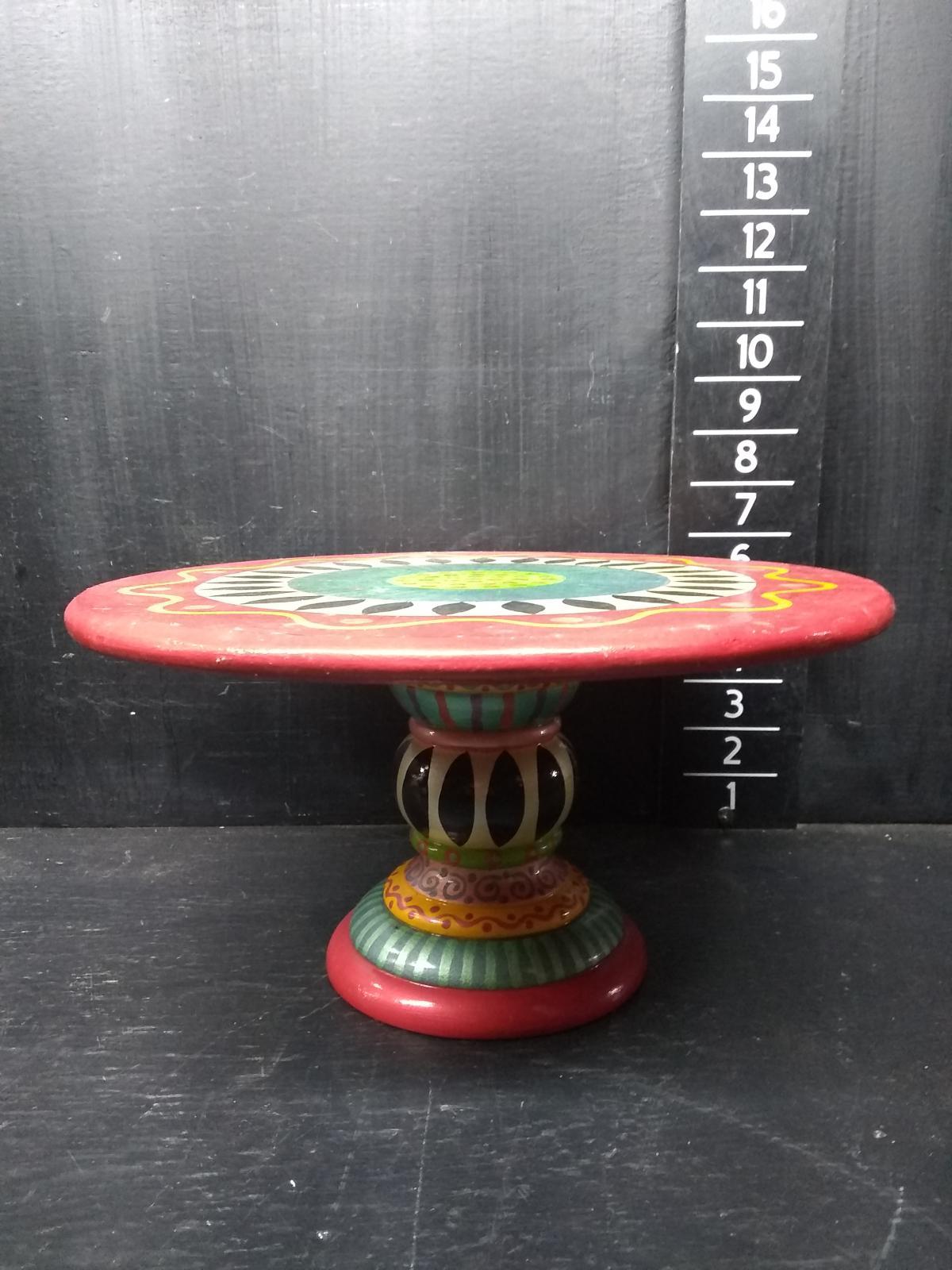Hand painted Wooden Pedestal Cake Plate