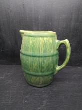 Vintage Green Glaze Banded Barrel Pitcher #4