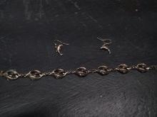 Silver Tone Dolphin Link Bracelet & Sterling Silver Dolphin Earrings