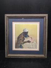 Framed and Double Matted Print-Mammy with Child