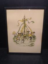 Framed Print-Children Around Maypole by Joan Walsh 1960