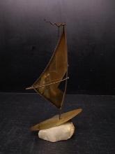 Vintage Brass Sailboat on Quartz Stone signed John Demott