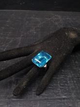 Emerald Cut Aquamarine Costume Ring Size 6