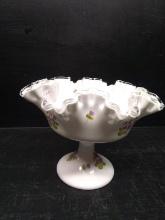 Vintage Hand painted Silver Crest Fenton Pedestal Bowl