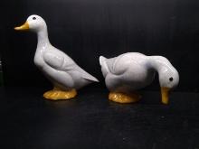 Pair Contemporary Blue Speckled Ceramic Ducks
