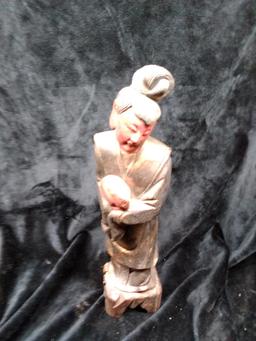 Hand Carved Asian Figure-Lady with Rabbit