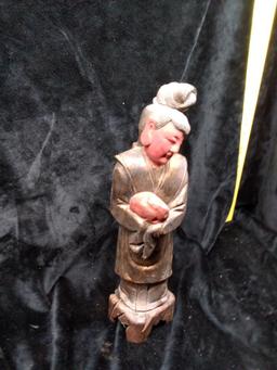 Hand Carved Asian Figure-Lady with Rabbit